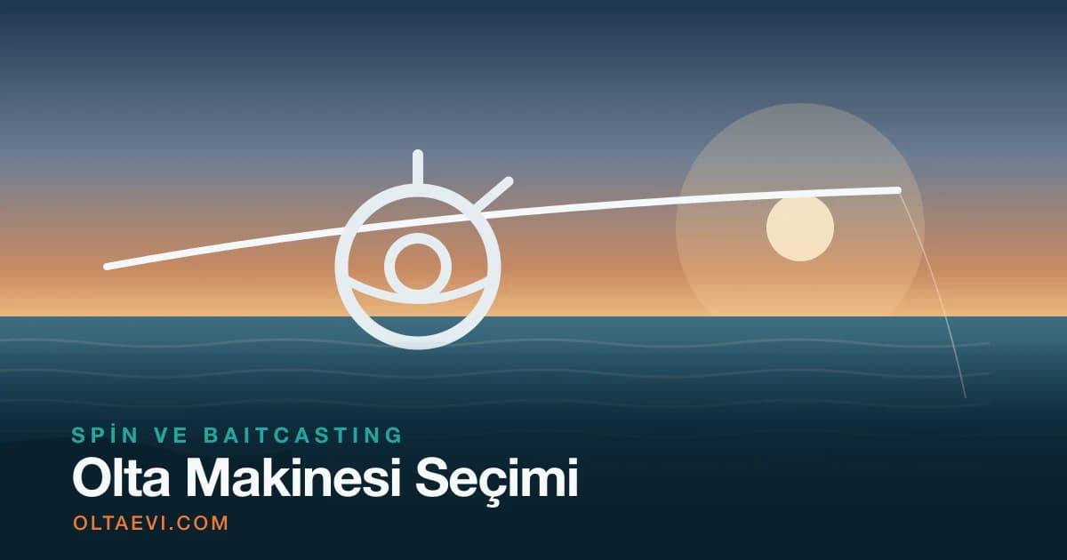 Olta makinesi seçimi: akşam ışığında kamışa monte edilmiş büyük makine ve suya uzanan misina